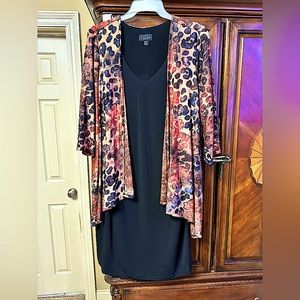 Black Dress With Attached 3/4” Jacket designed With Colorful Leopard Print.